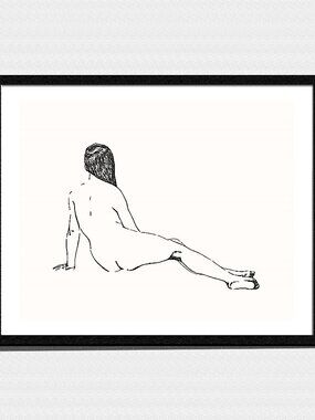 Art Print, Minimalist Nude Lounging Woman Portrait Sketch